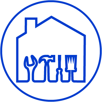 Logo featuring a house with tools inside the house.